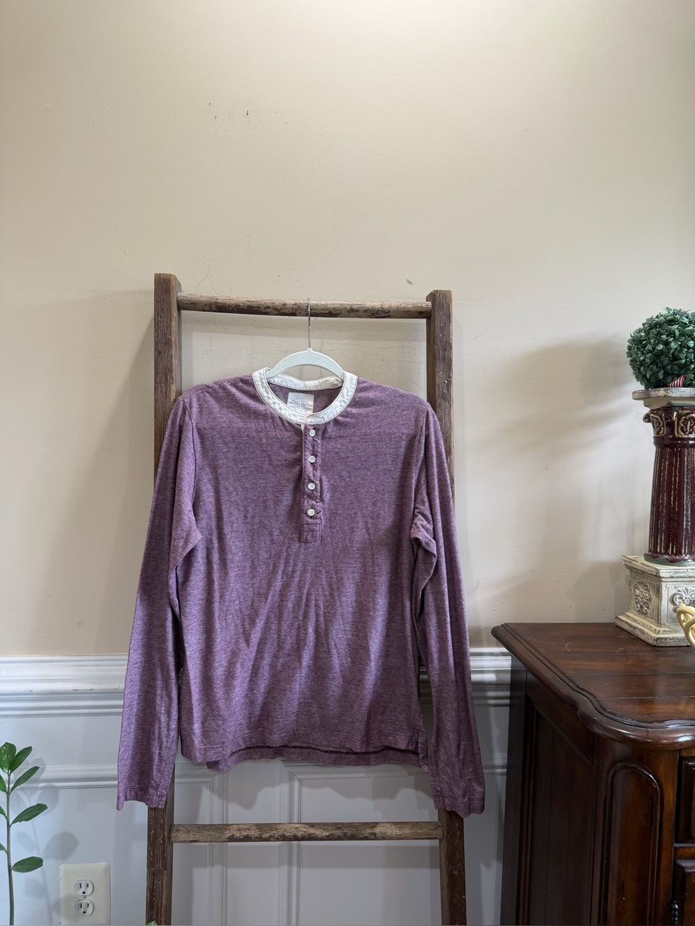 Billy Reid Heathered Plum Henley Long Sleeve Top